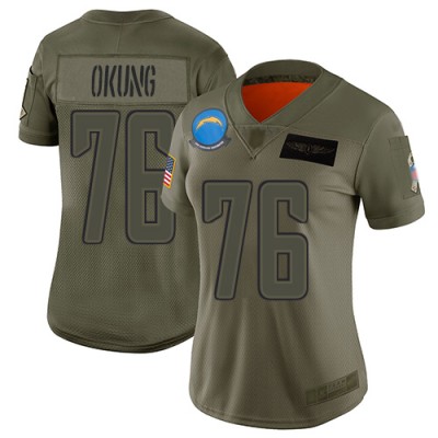 Nike Los Angeles Chargers #76 Russell Okung Camo Women's Stitched NFL Limited 2019 Salute to Service Jersey